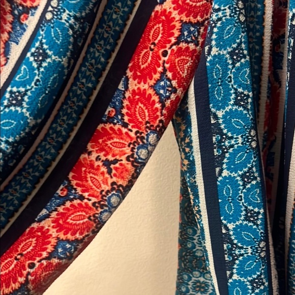 Vibrant Blue and Red 3/4 Sleeve Smocked Tunic off shoulder - Picture 4 of 9